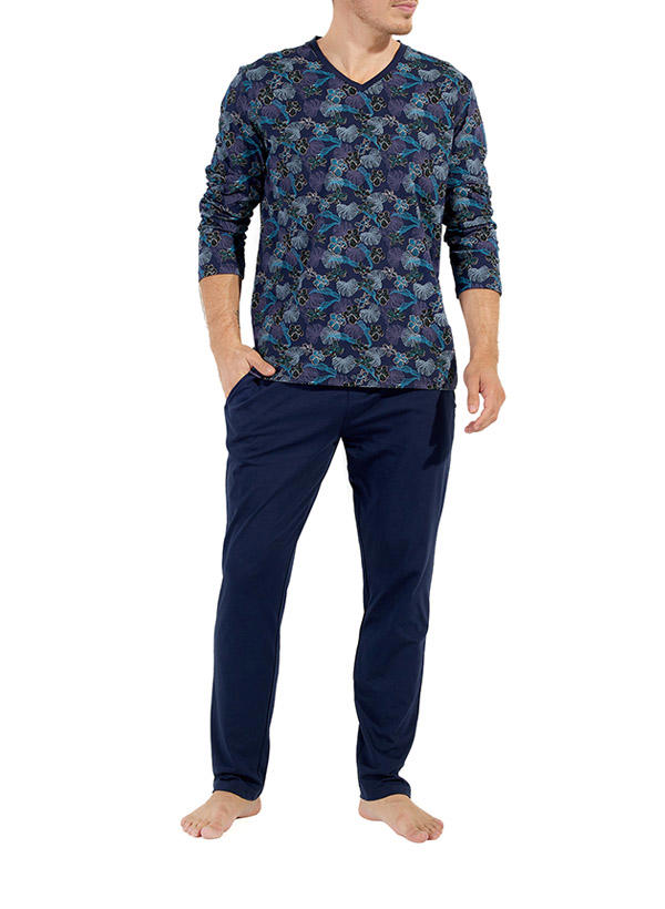HOM, Pyjama, Baumwoll-Jersey, dunkelblau floral
