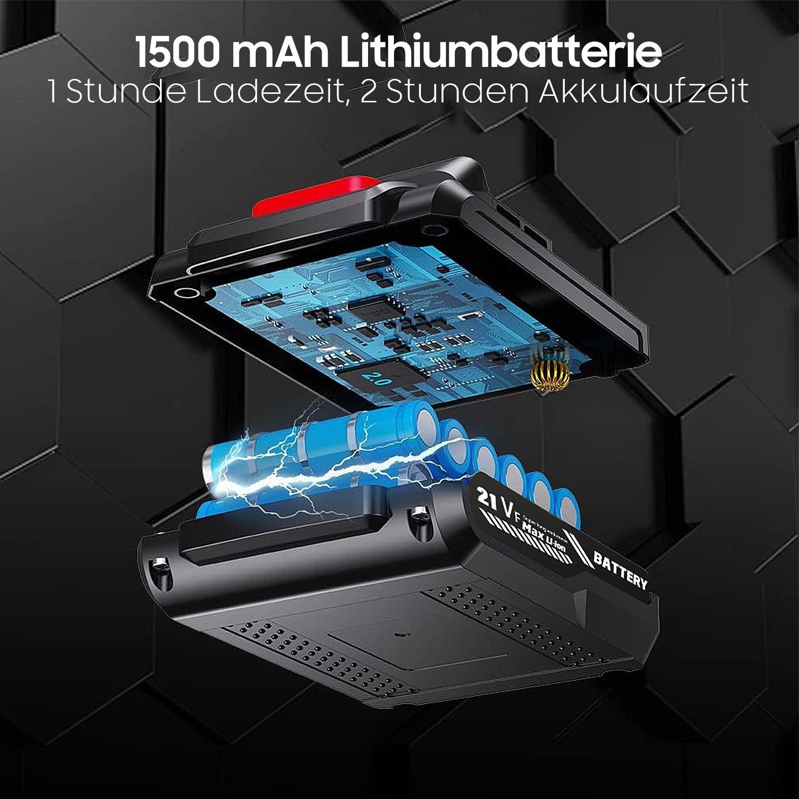 Aoucheni Akku-Bohrschrauber Akku-Schraubendreher Set, 21V Akku-Bohrschrauber mit 2 Akkus, max. 1350,00 U/min, Led Light, mit Akku Ladegerät und Werkzeugkoffer