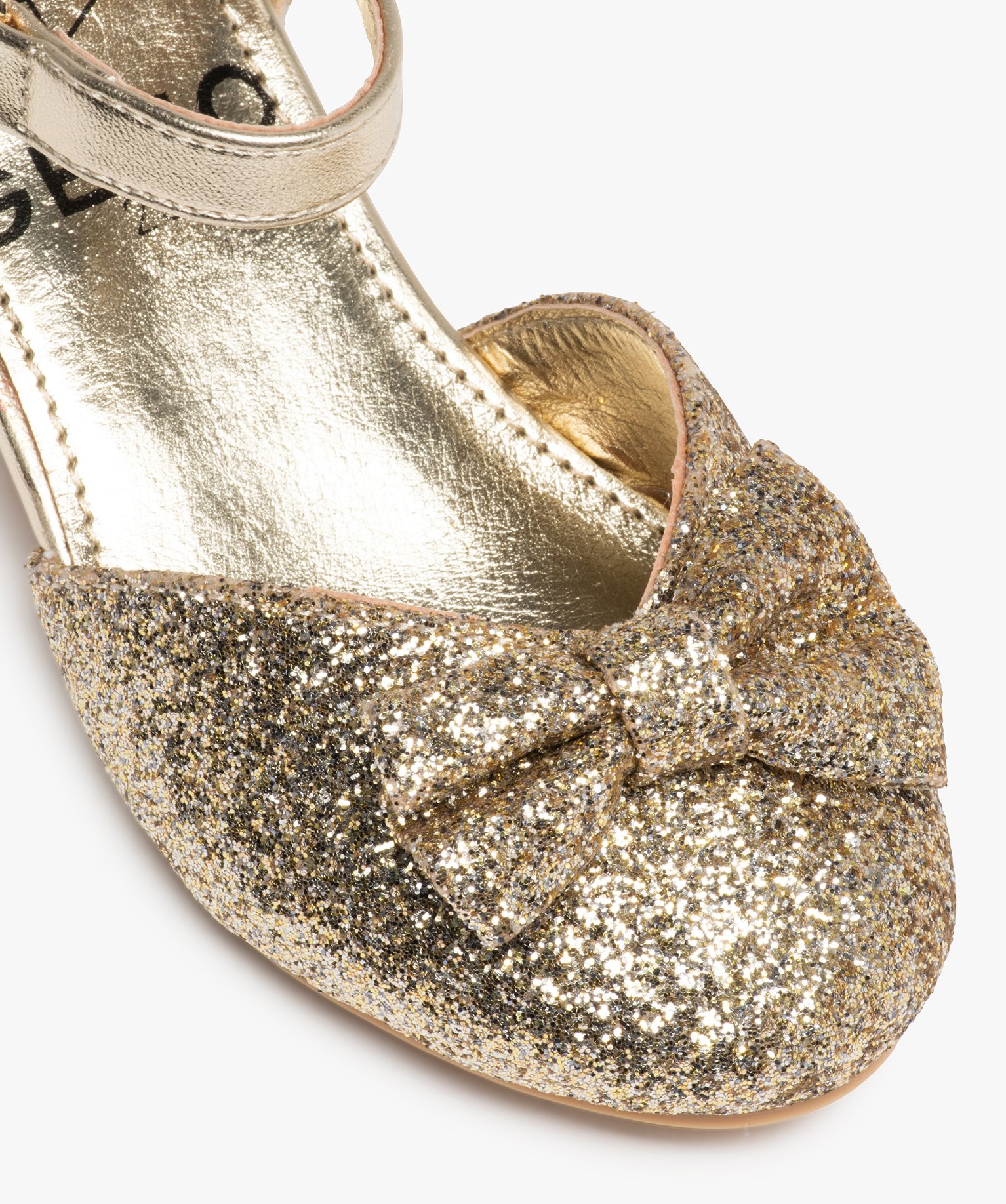 Ballerines fille pailletées à talon et bride de fermeture or | GEMO