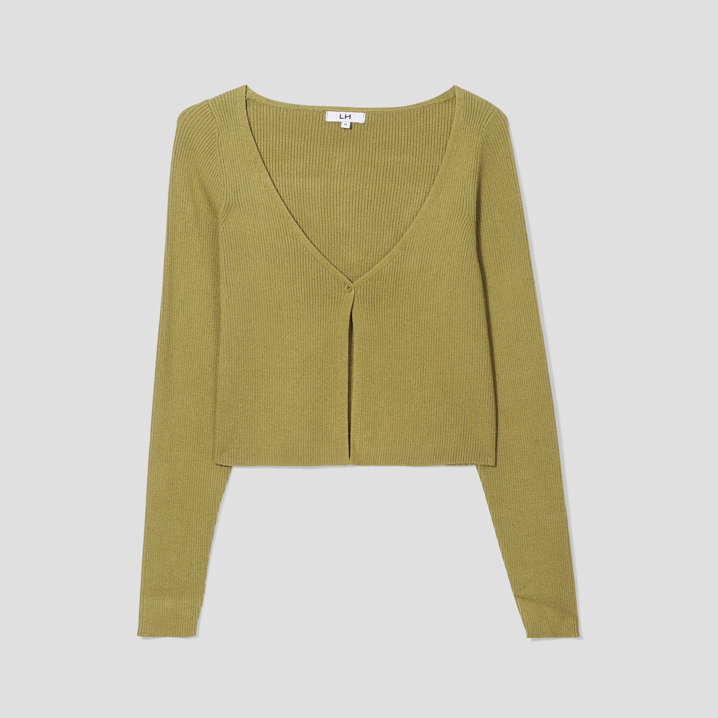 Gilet court manches longues col en V vert femme | La Halle