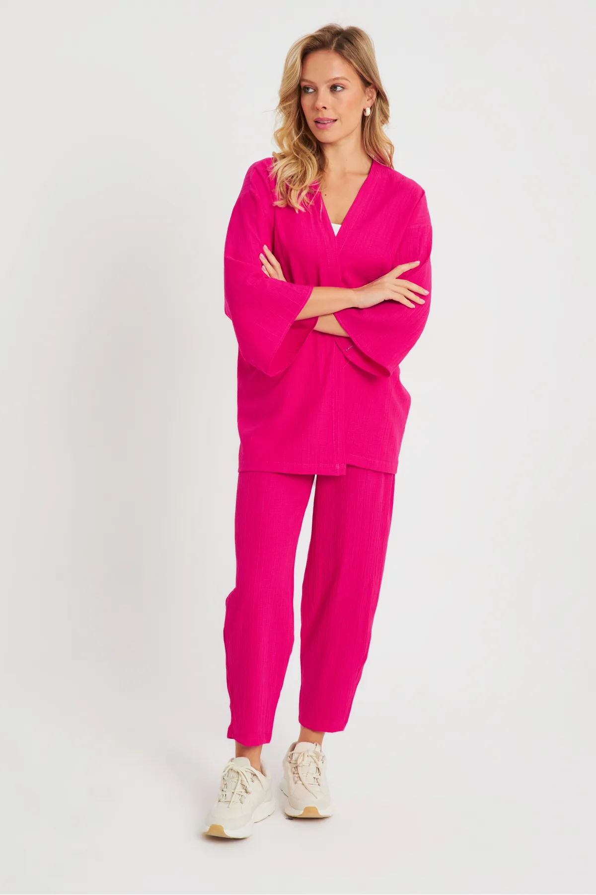 Cool & Sexy  Gewickeltes Kimono-Set für Damen Fuchsia Q983