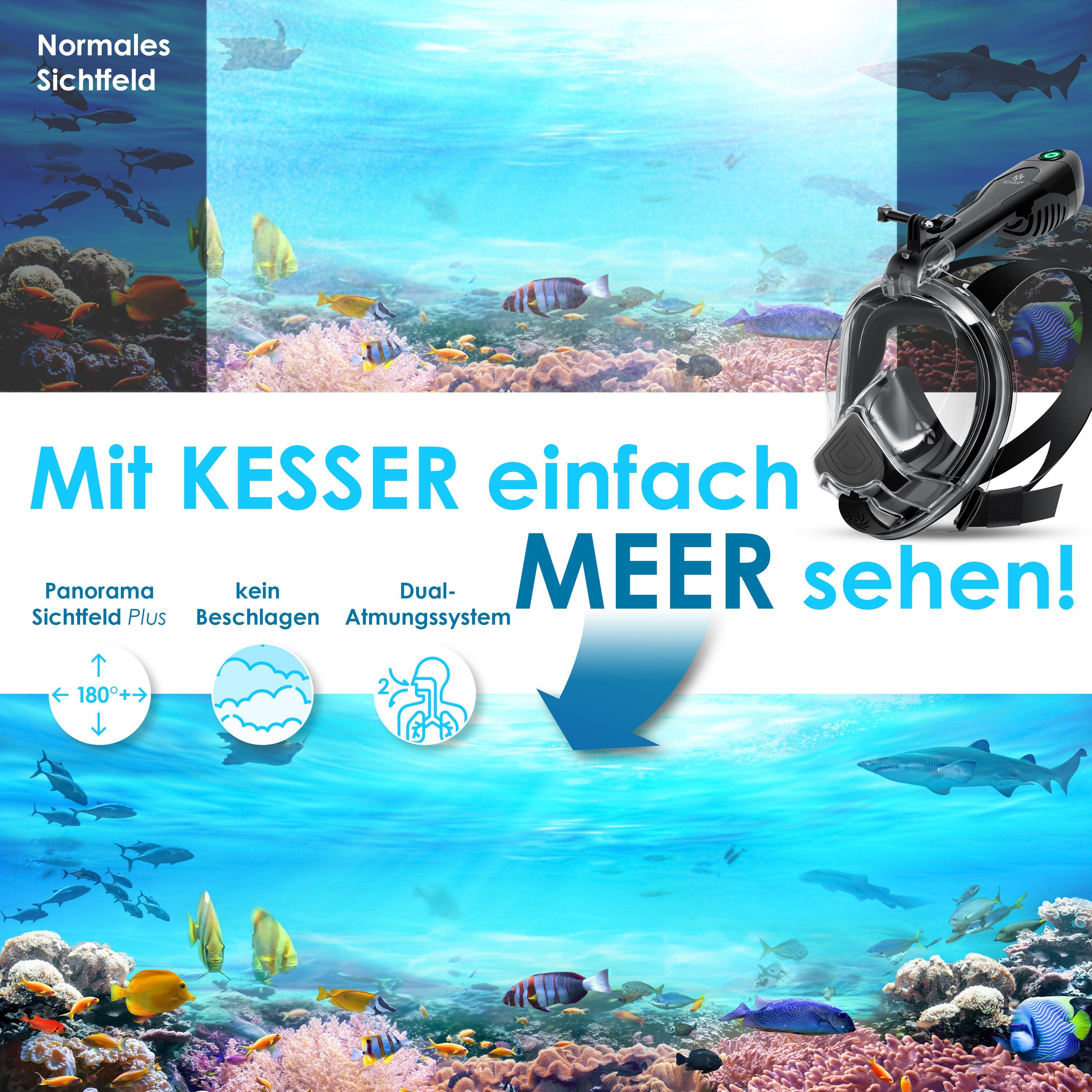 KESSER Tauchermaske, Tauchmaske Schnorchelmaske Mit Elektrischem Lüfter Vollmaske