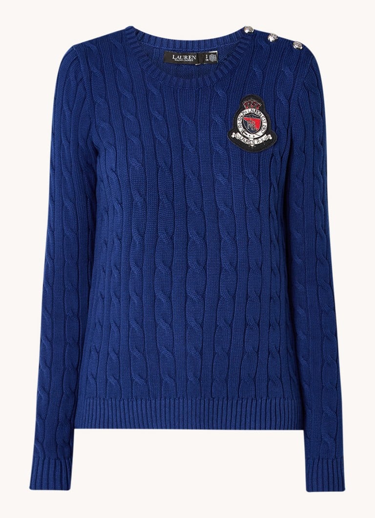 Pulover tricotat cu împletituri și logo Ralph Lauren