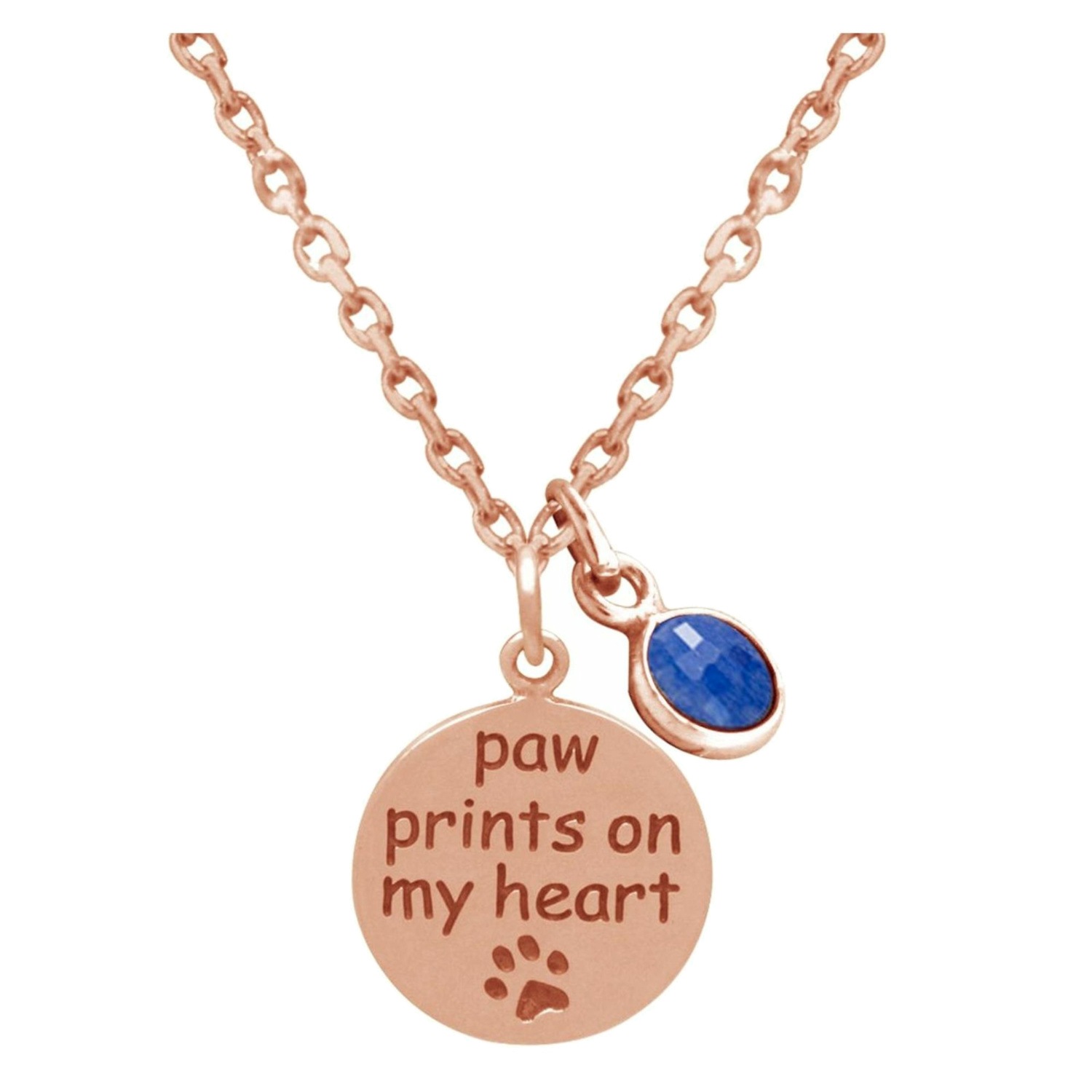 Halskette mit Anhänger 'Paw Prints on my Heart Hund Katze Pfoten SAPHIR'