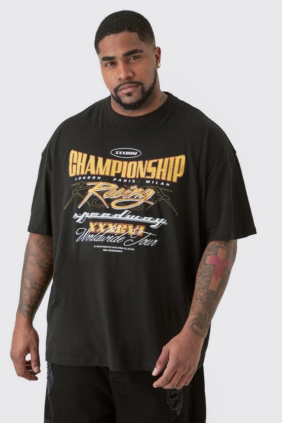 Plus Oversize T-Shirt mit Championship Moto-Print