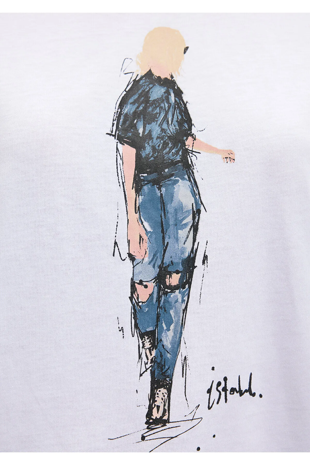 Mavi  Weißes Istanbul-T-Shirt mit Denim-Girl-Aufdruck, reguläre Passform / normaler Schnitt 1610222-620