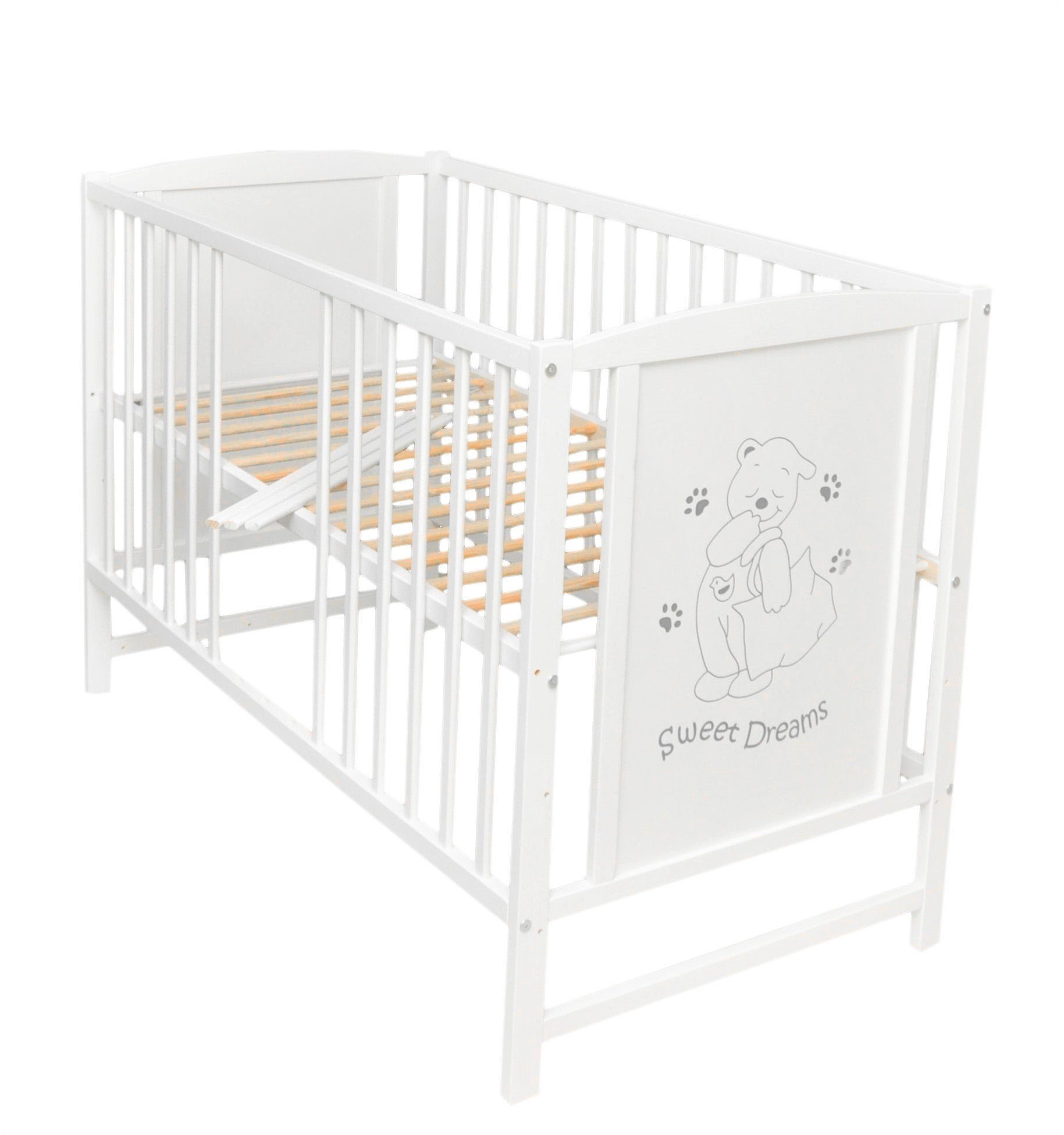 Dedstore-Baby Kinderbett Babybett mit Schaumstoff Matratze 120x60 cm Höhenverstellbar Bett (Bett und Matratze), Komplett Set