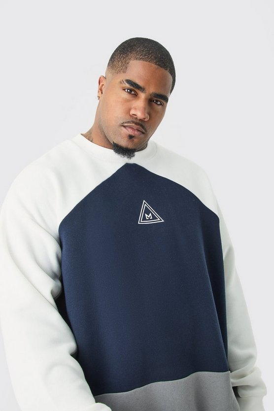 Plus dunkelblaues Oversize Colorblock Sweatshirt mit Logo