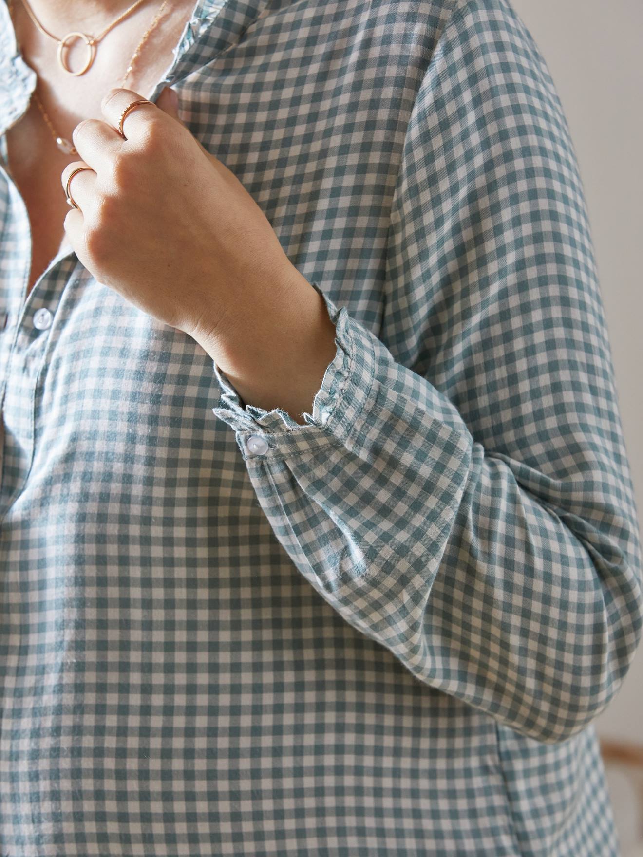 Chemise de nuit liquette grossesse et allaitement vichy sauge