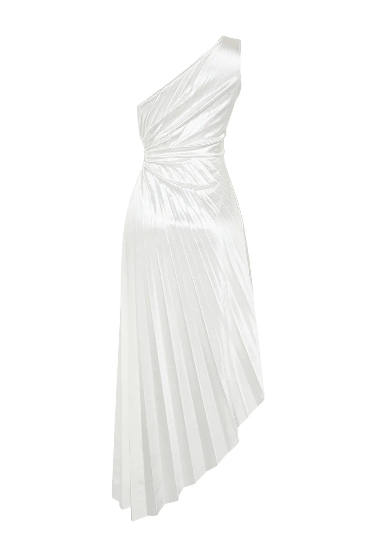 Trendyol Collection  Ecru Asymmetrisches Strick-Faltendetailliertes Satin-Elegantes Abendkleid TPRSS23EL00557