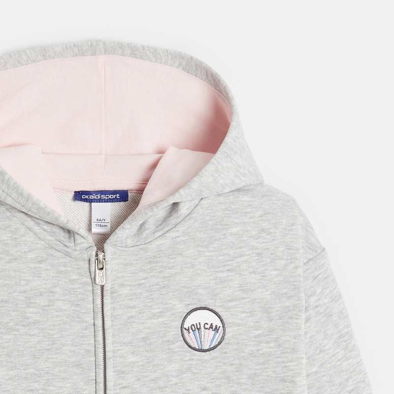 Sweat-shirt à capuche bicolore gris fille