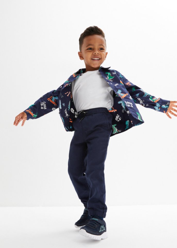 Jungen Langarmhemd mit Dinodruck, Slim Fit