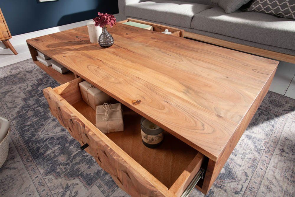 riess-ambiente Couchtisch MYSTIC LIVING 100cm natur (Einzelartikel, 1-St), Wohnzimmer · Massivholz · Stauraum · Metall · Akazie · Retro Design