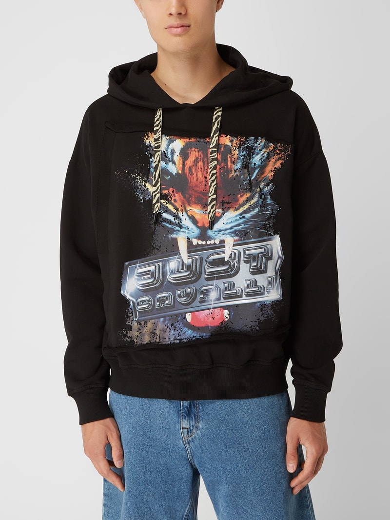 Oversized Hoodie mit Animal-Print in schwarz
