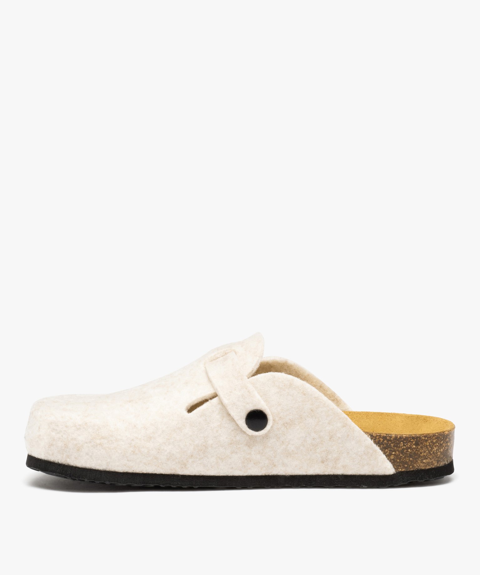 Chaussons femme mules plates en feutrine unie beige | GEMO