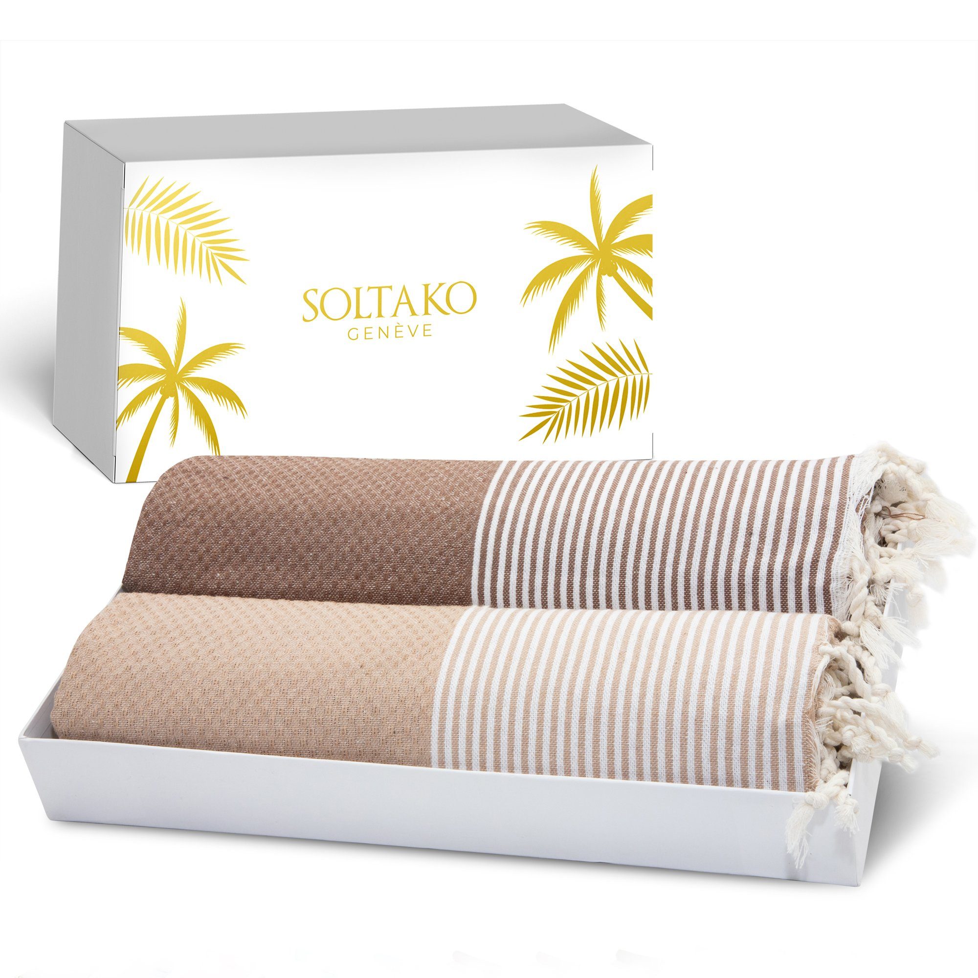 SOLTAKO Strandtuch Santorini, (2-St), Extrem leicht, Trocknet schnell,saugfähig. Hamamtuch, Strandhandtuch