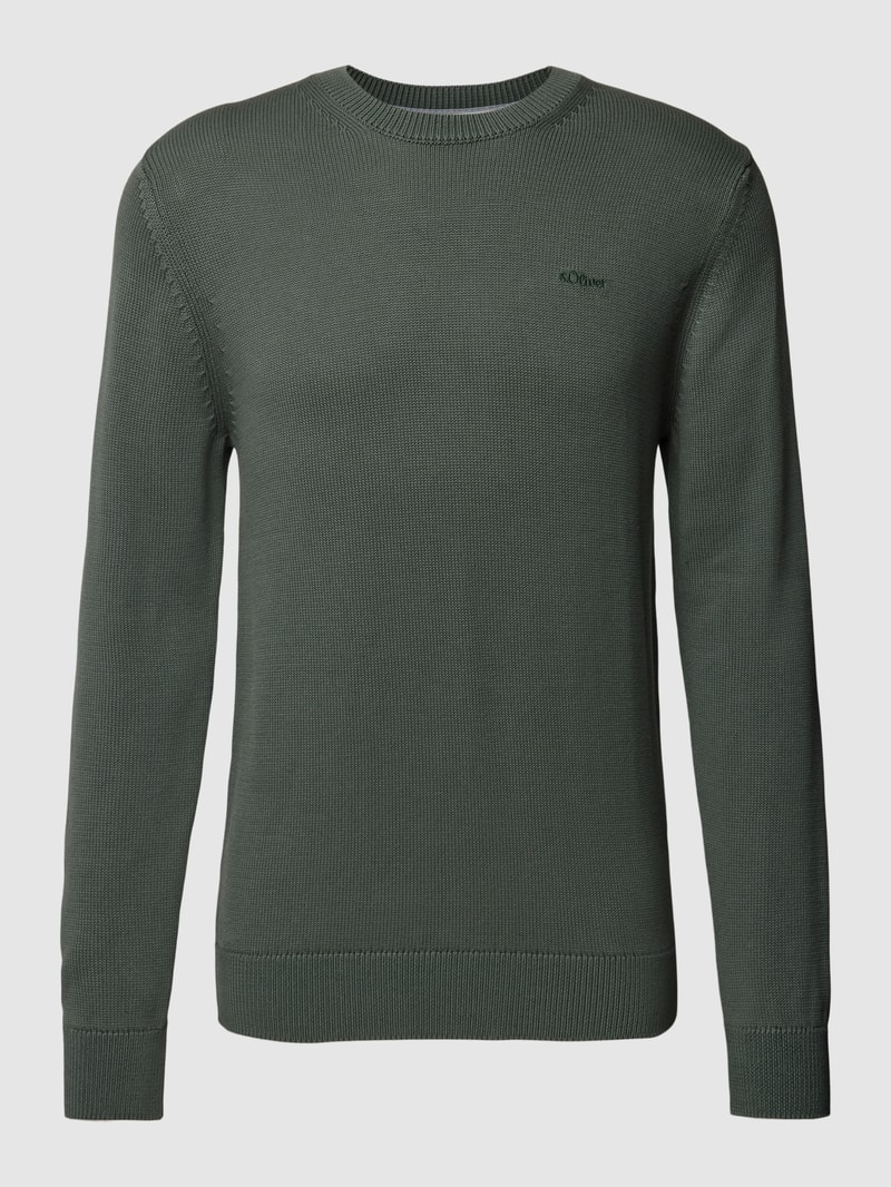 Strickpullover mit Label-Stitching in olivgrün