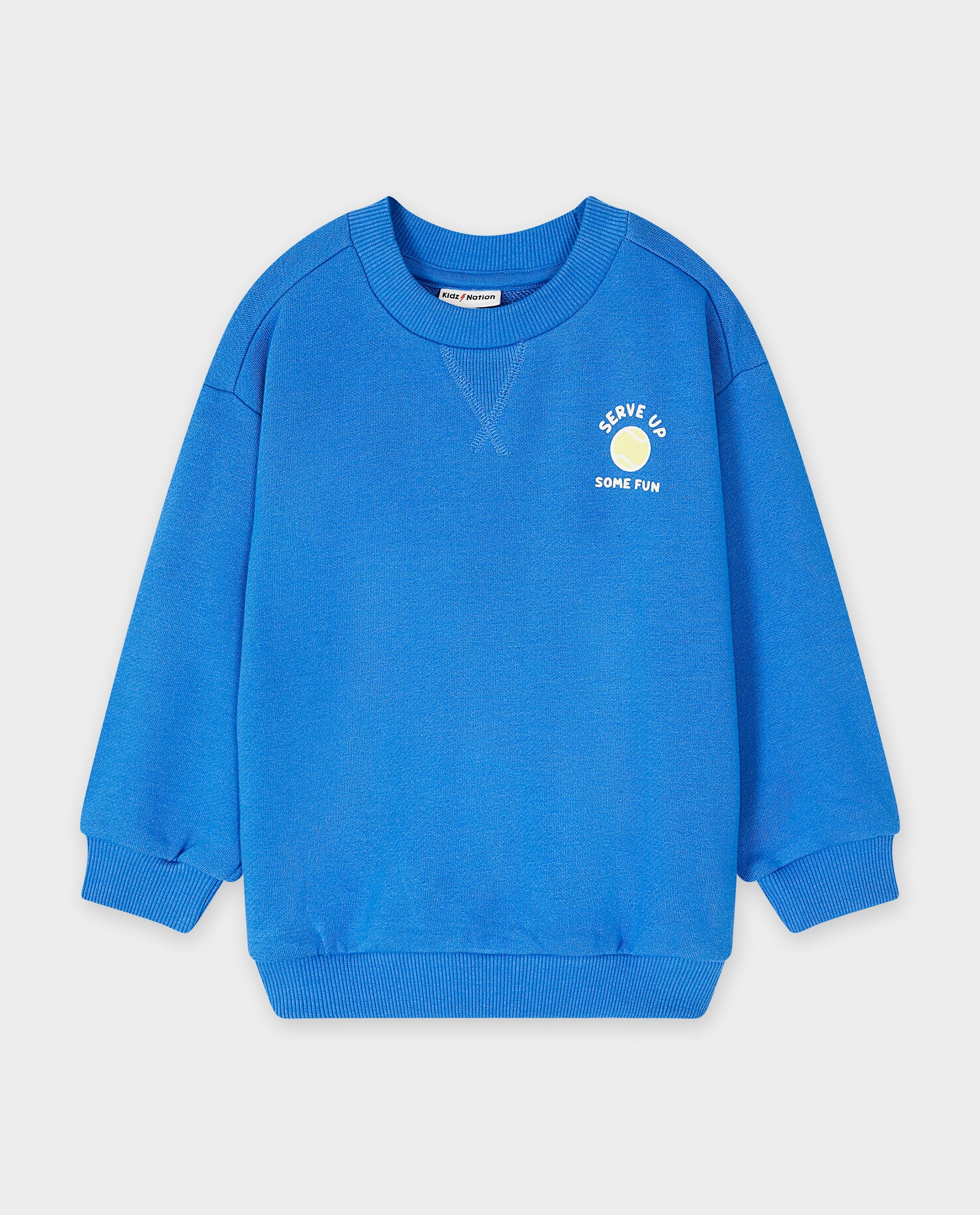 Pulover Kidz Nation cu imprimeu de mingi de tenis, albastru strălucitor