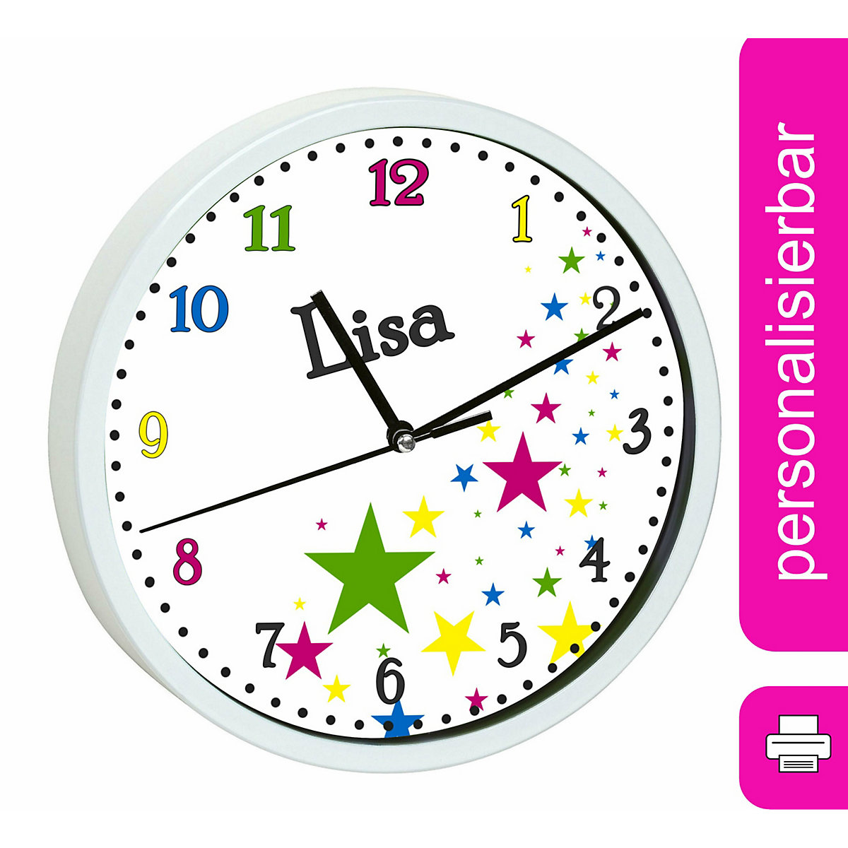 Kinder Wanduhr personalisiert mit Name Sterne