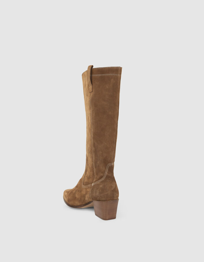 Bottes cognac cuir velours esprit santiag Femme