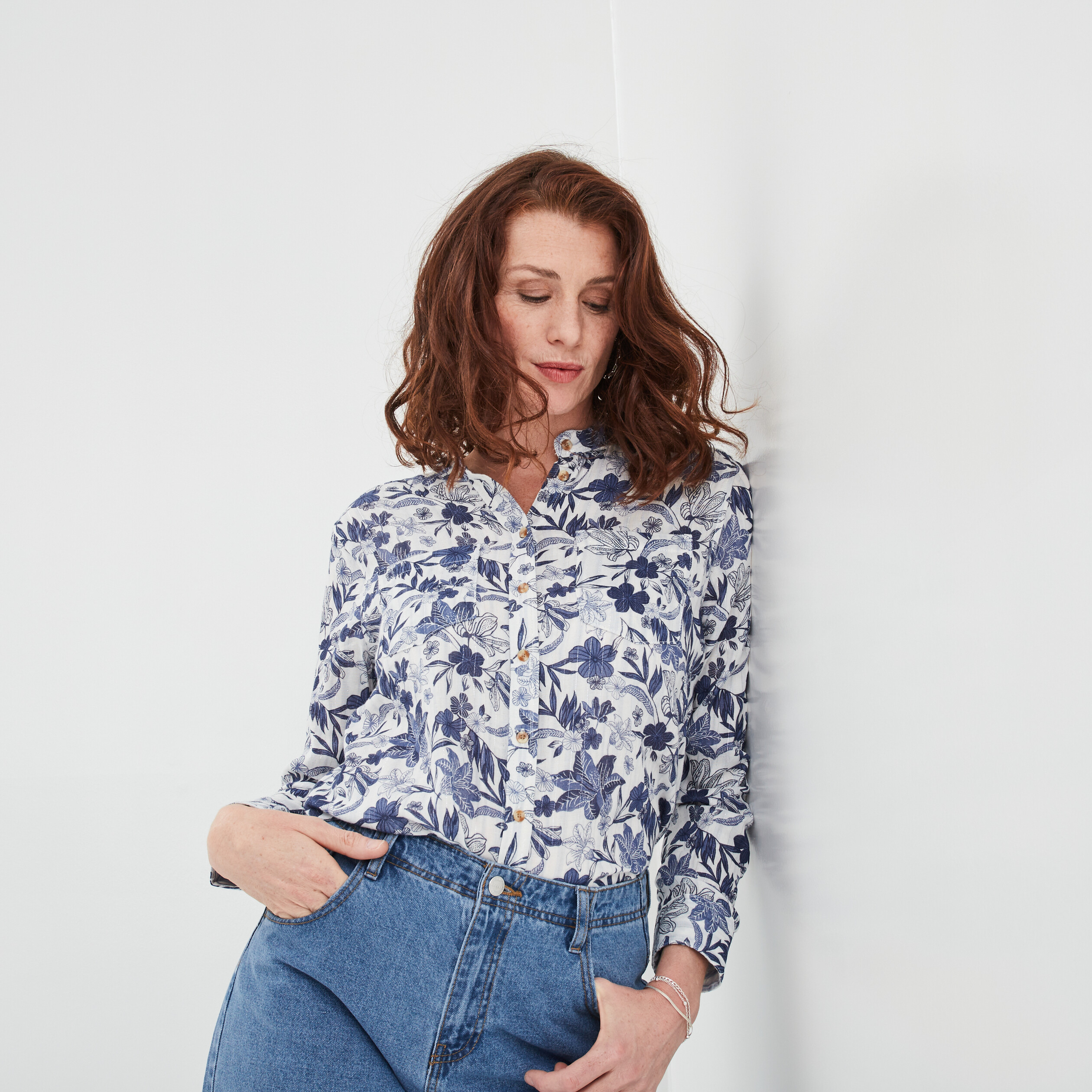 Chemise manches longues col mao ecru femme | La Halle
