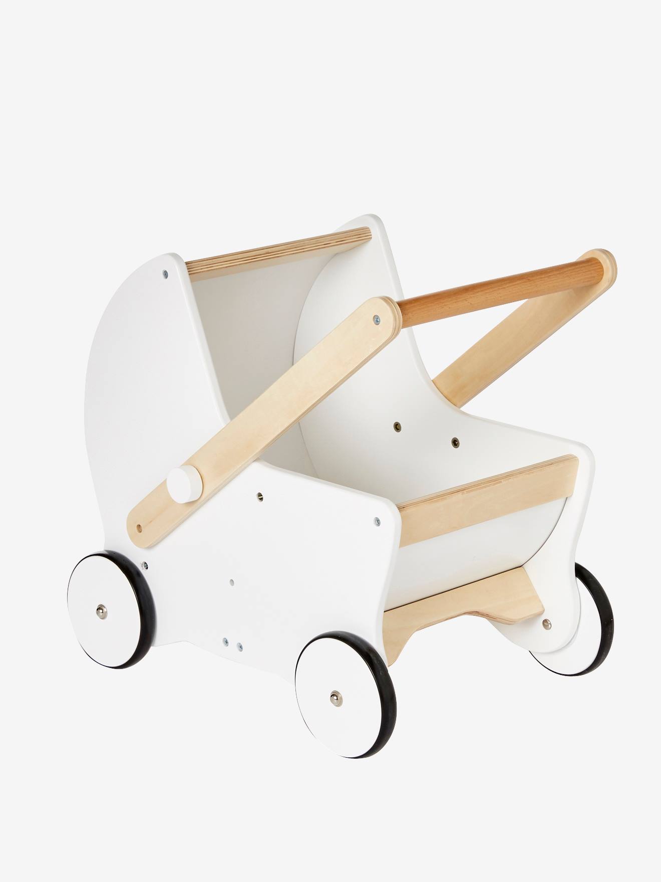 Vertbaudet 2-in-1 Puppen-Kinderwagen, Lauflernwagen Holz FSC - weiß/natur petite maison