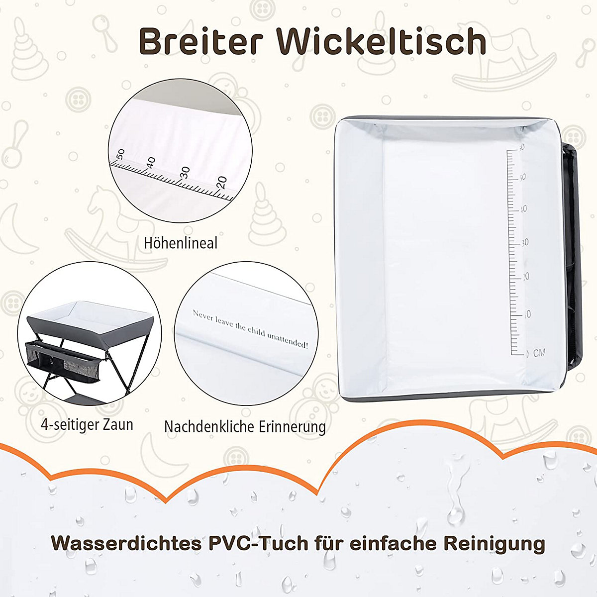 Wickeltisch Klappbar Wickelkommode mit Aufbewahrungskorb