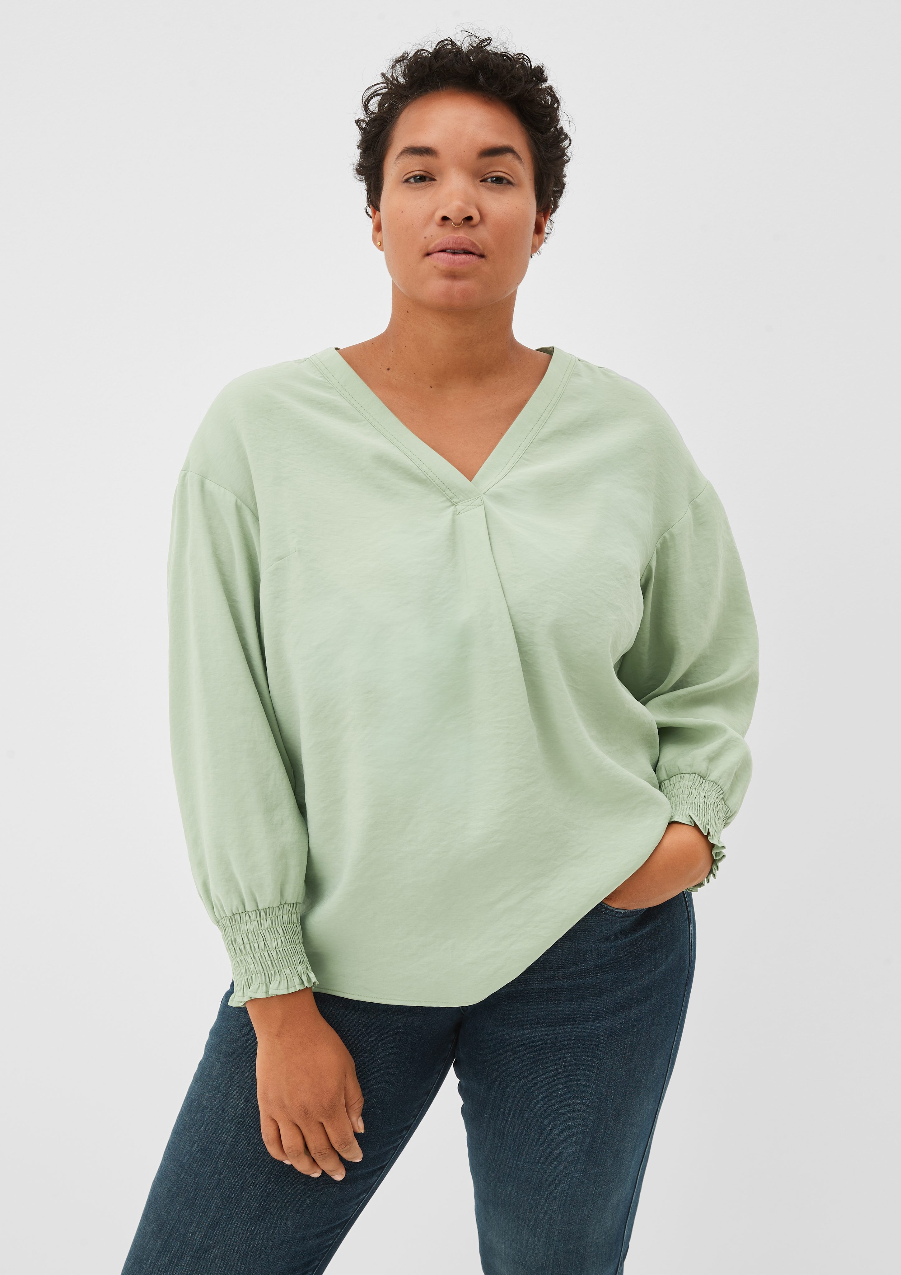 TRIANGLE Langarmbluse Bluse in Crinkle-Optik