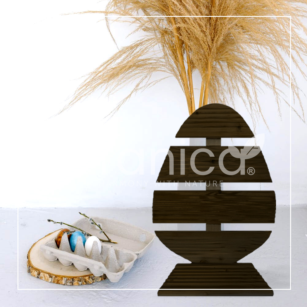 Pemicont Floranica Holz Osterei Osterdeko Lärchenholz Höhe 43cm Breite 31cm Braun Osterdekoration modernes Design Kunsthandwerk osterdeko osterhasen tischdeko