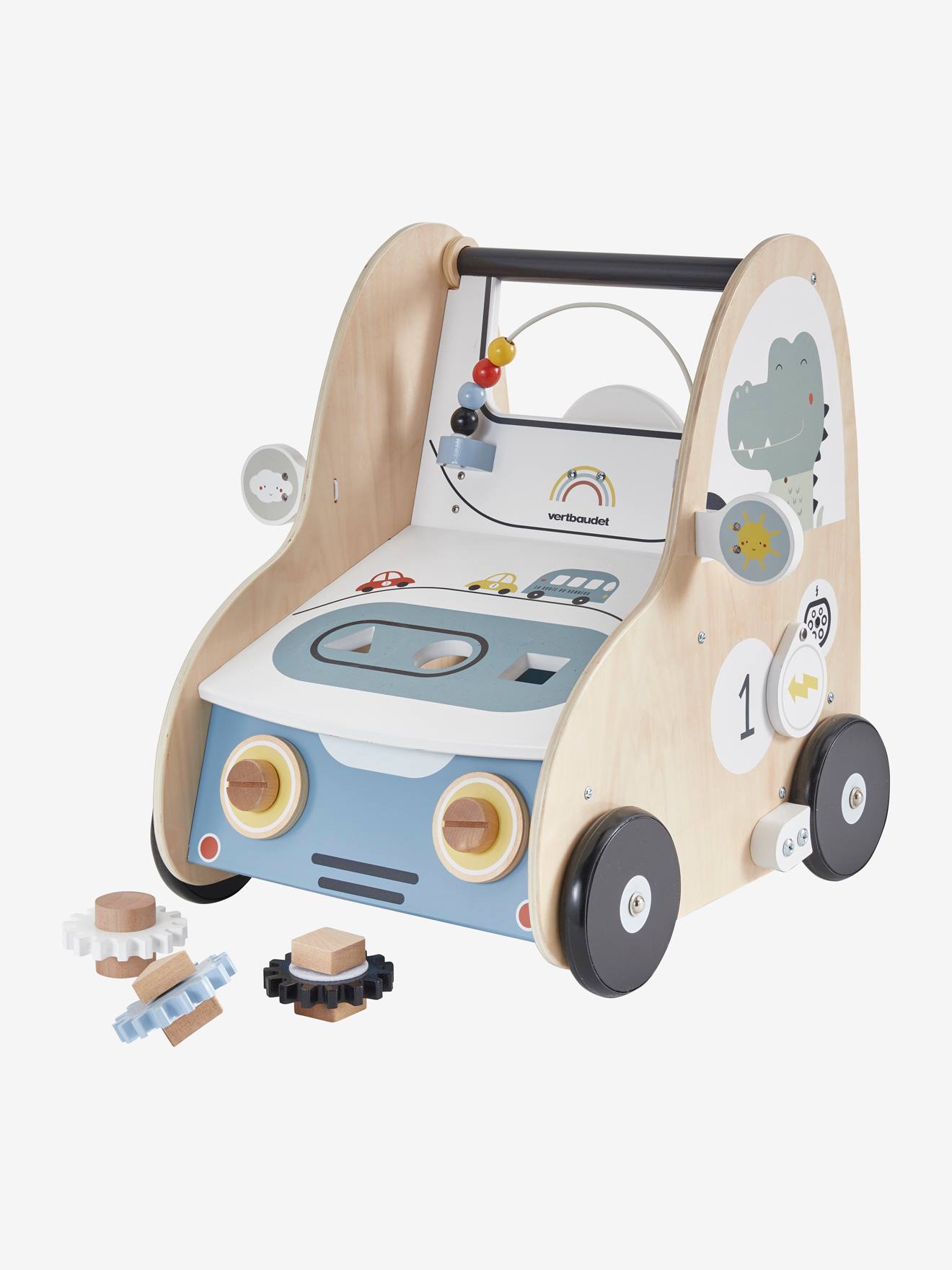 Vertbaudet Baby Lauflernwagen mit Bremse, Holz FSC - mehrfarbig