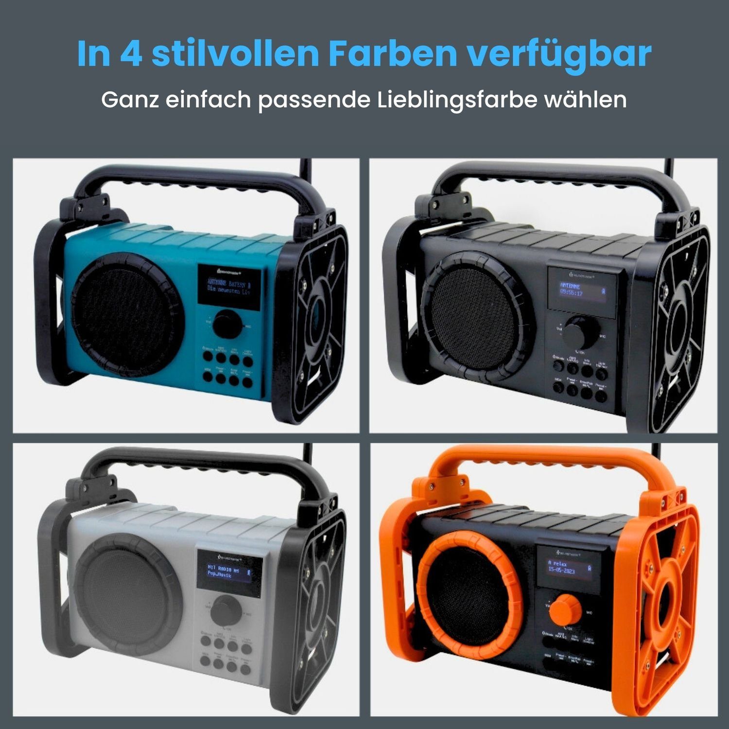 Soundmaster DAB80SW Baustellenradio DAB+ Bluetooth Akku IP44 spritzwassergeschützt Digitalradio (DAB) (DAB+, MW, PLL-UKW, FM, AM)