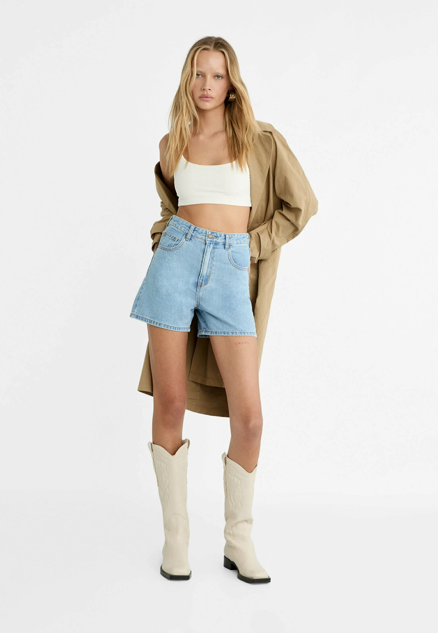 Stradivarius MOM BERMUDA - Shorts vaqueros