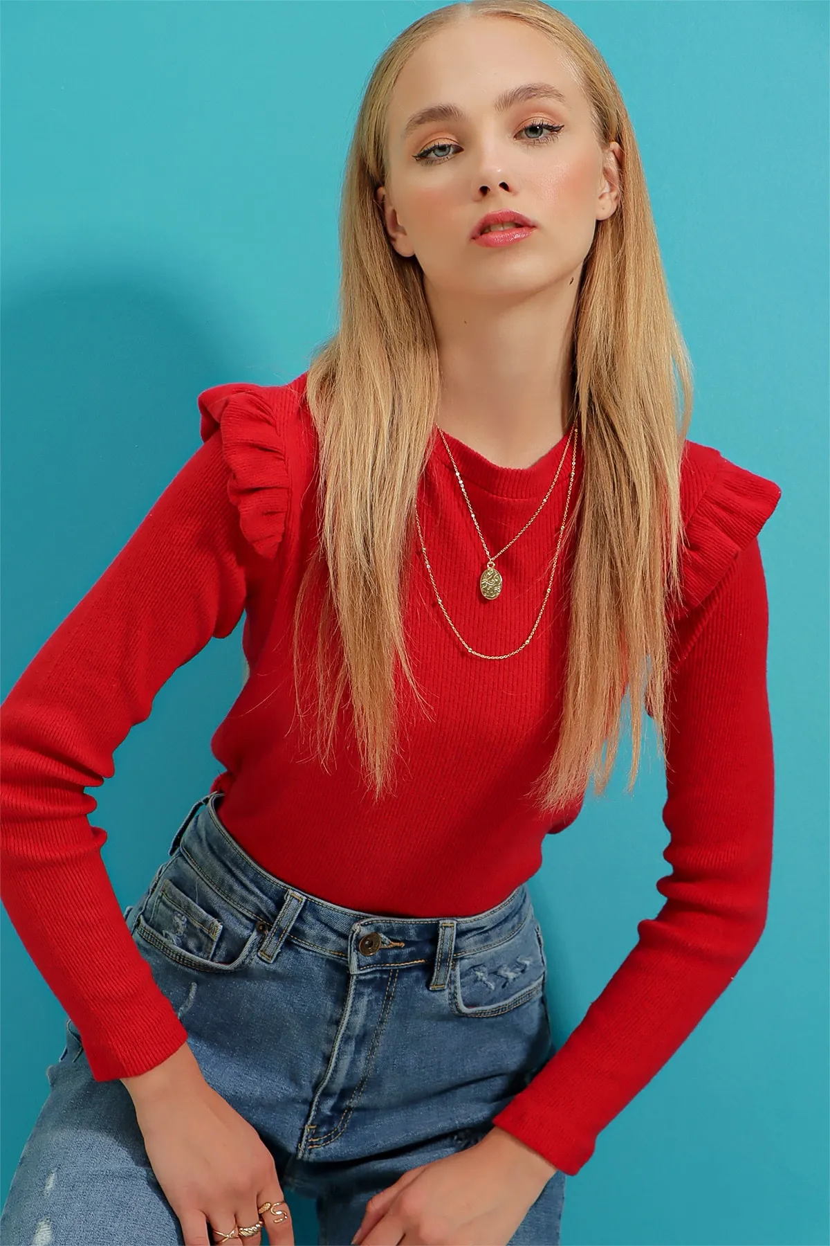 Trend Alaçatı Stili  Pullover - Rot - Figurbetont
