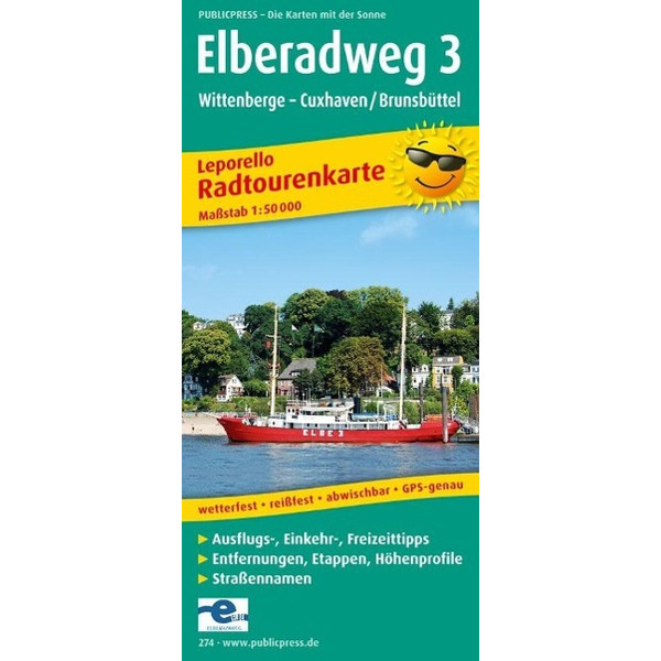Radwanderkarte Elberadweg 03. Wittenberge - Cuxhaven/Brunsbüttel 1 : 50 000 - Fahrradkarte