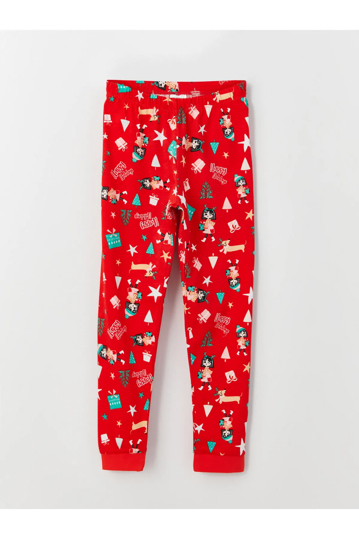 LC Waikiki  Langarm-Pyjama-Set für Mädchen mit Rundhalsausschnitt und Neujahrsmotiv