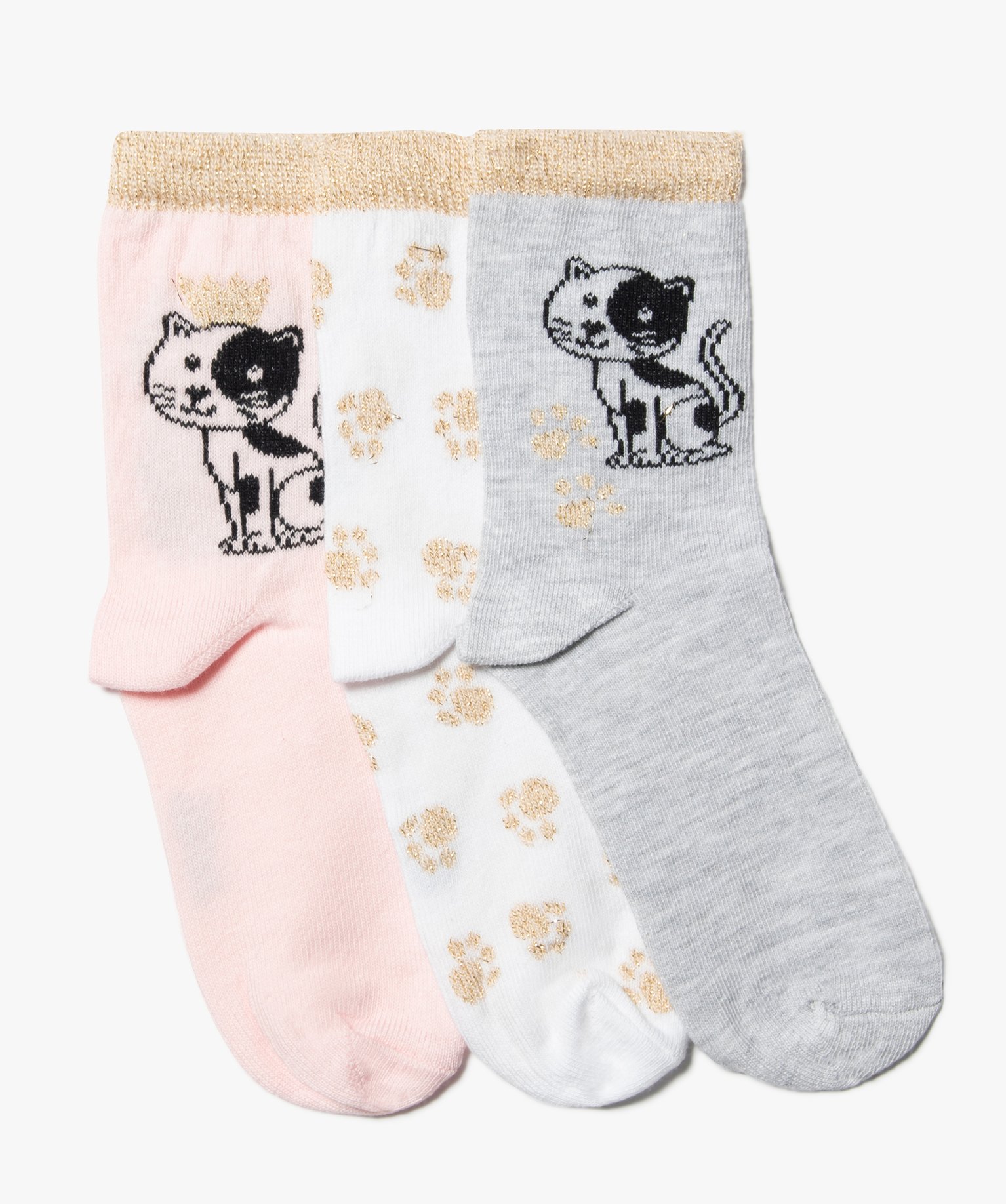 Chaussettes fille pailletées à tige haute et motif chat (l... rose | GEMO