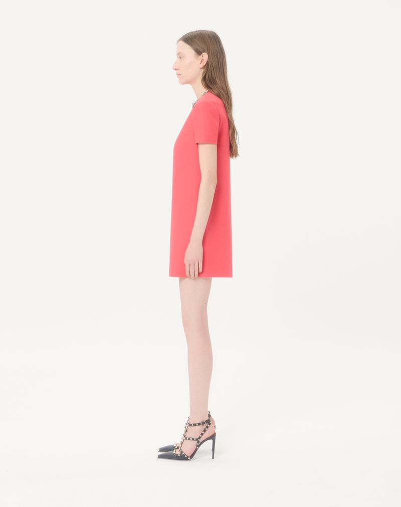 Vestido curto de crepe bordado de alta costura