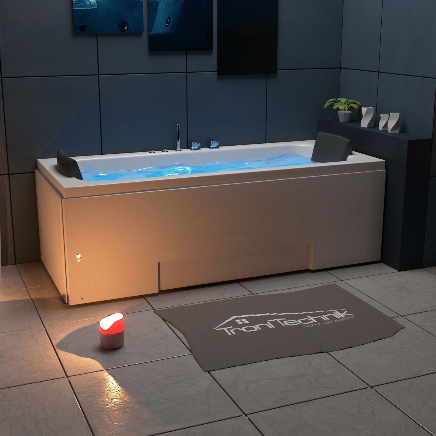 TroniTechnik Whirlpool-Badewanne IOS, 170 cm x 75 cm, Whirlpoolpumpe, 1-2 Personen, (inkl. Zubehör, vormontierte Badewanne mit Unterwasser LED), Premium Whirlpoolpumpe, Unterwasser LED, Massagedüsen