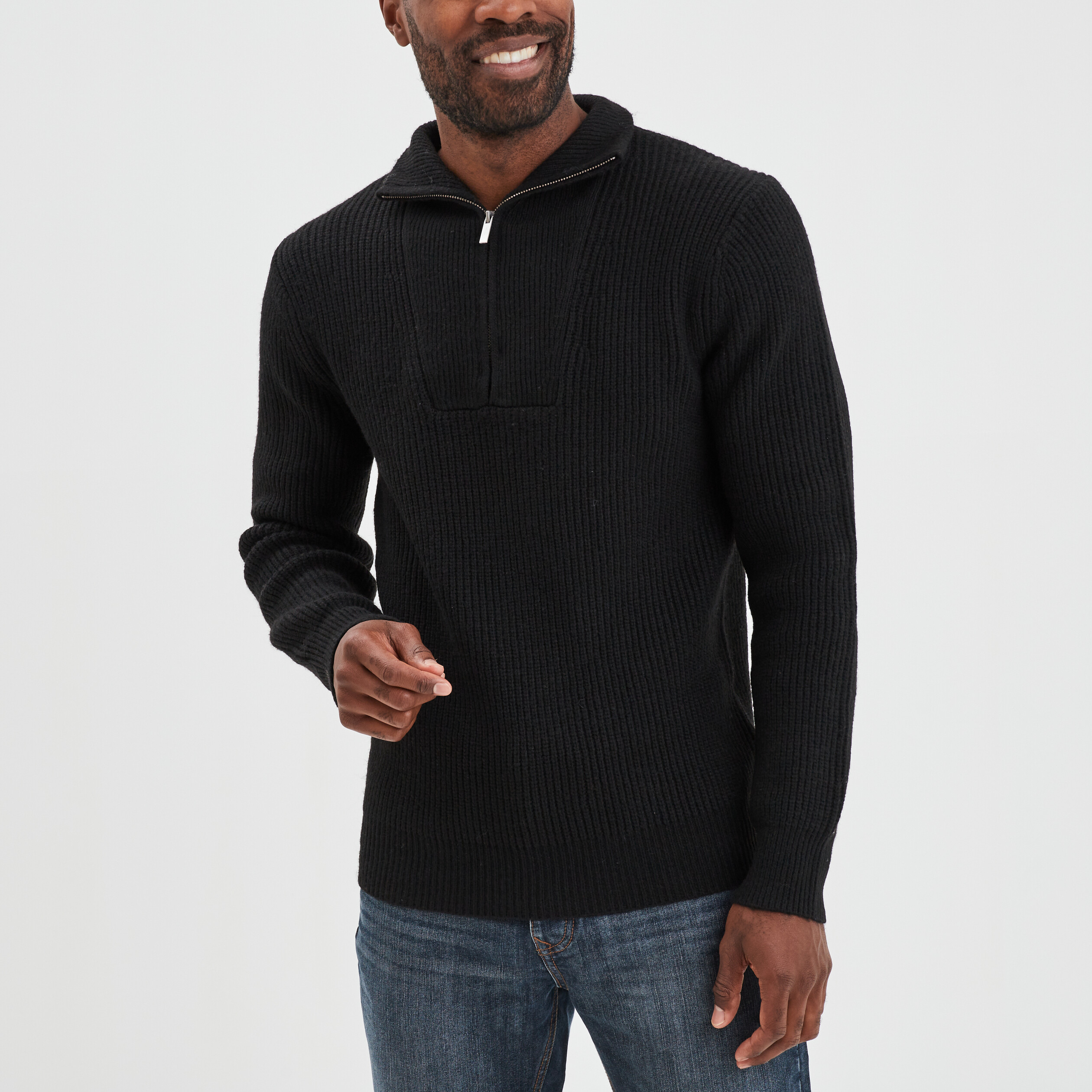 Pull camionneur côtelé noir homme | La Halle