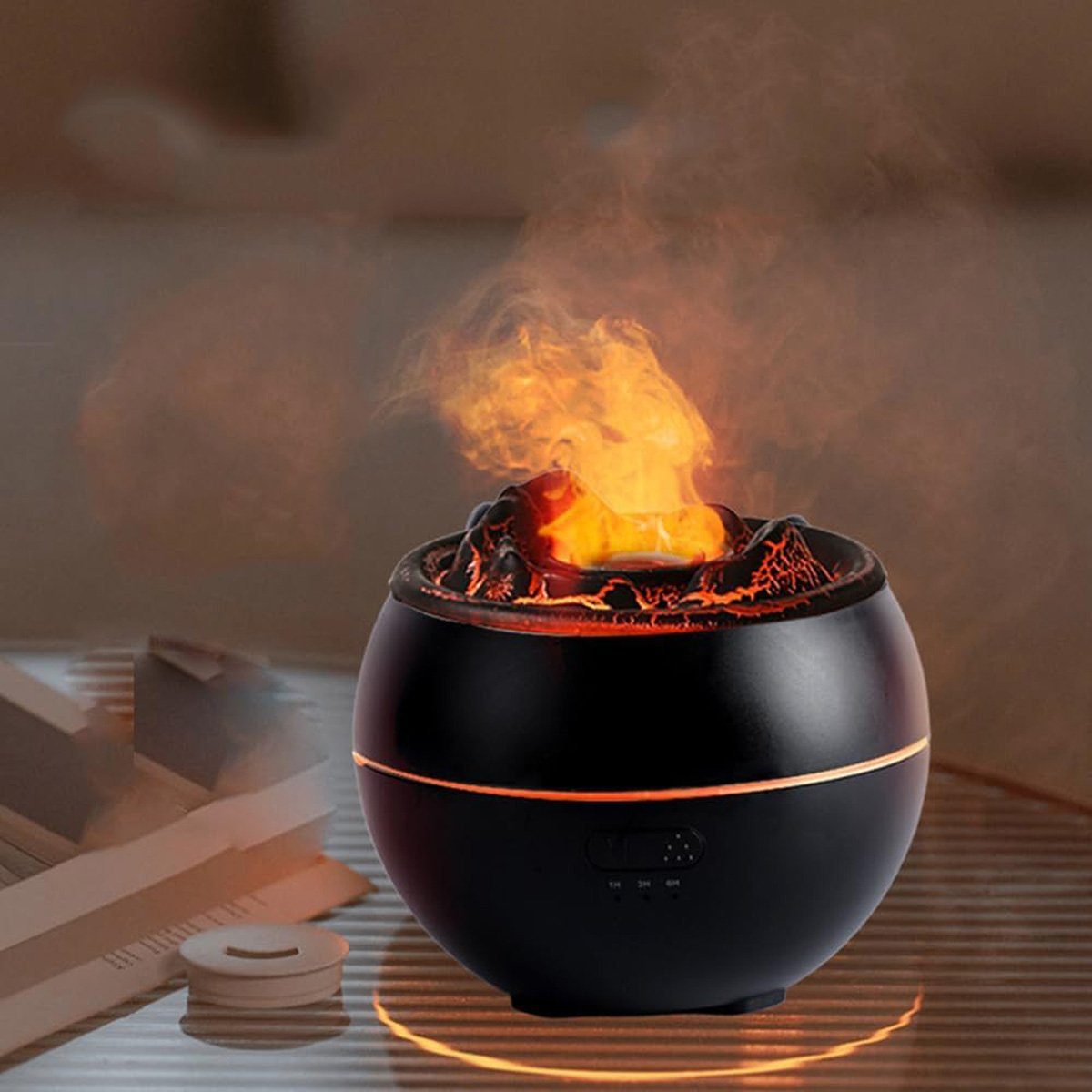 Yoyaxi Luftbefeuchter 360 ml Flammen-Aromatherapie-Diffusor für Zuhause und Schlafzimmer, Großer Luftbefeuchter mit automatischer Abschaltung, LED-Nachtlicht