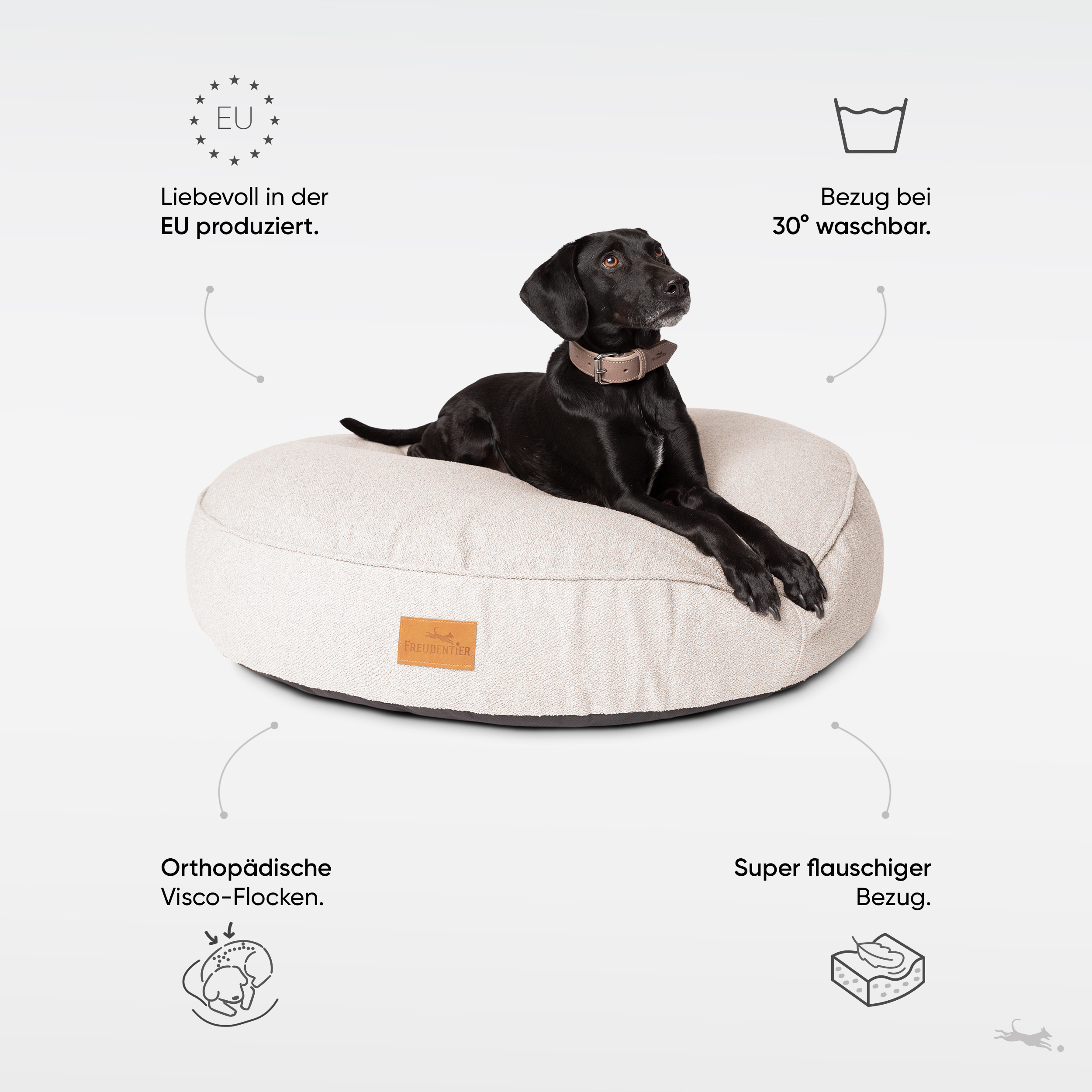 Freudentier Hundebetten Freudentier kuscheliges Hundebett mit Memory Foam ⌀100cm hellgrau 1 m