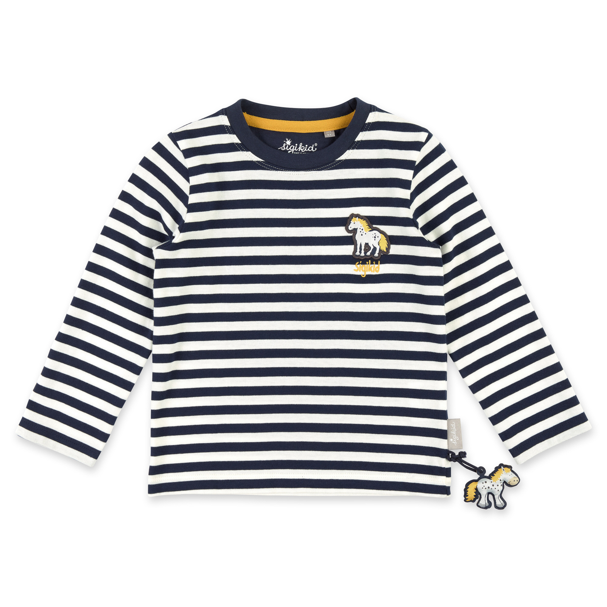 Blau-weiß geringeltes Kinder Langarmshirt Tupfen Pony