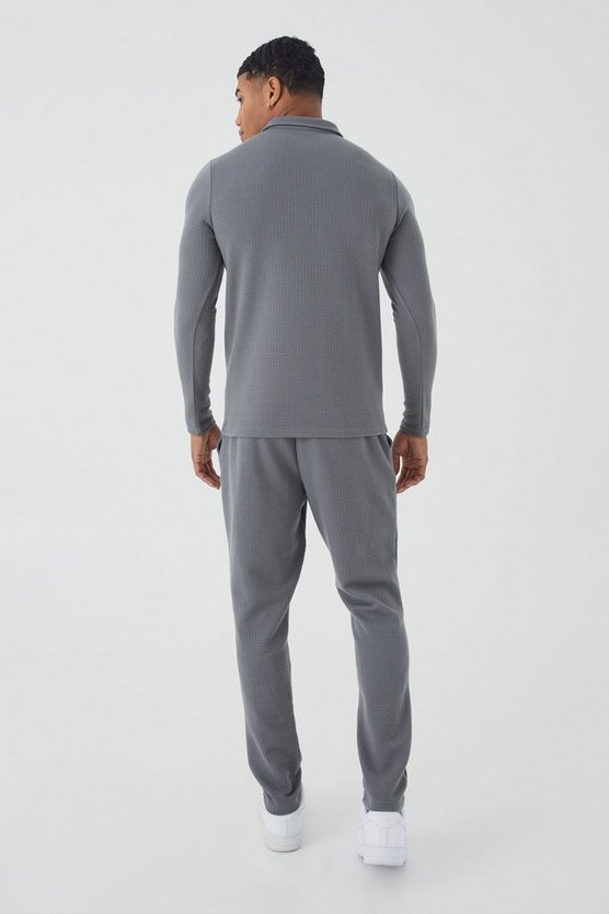 Langärmliges Muscle-Fit Jacquard-Poloshirt & Jogginghose