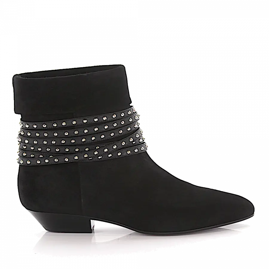 Saint Laurent - Stiefeletten Veloursleder Nieten schwarz - schwarz