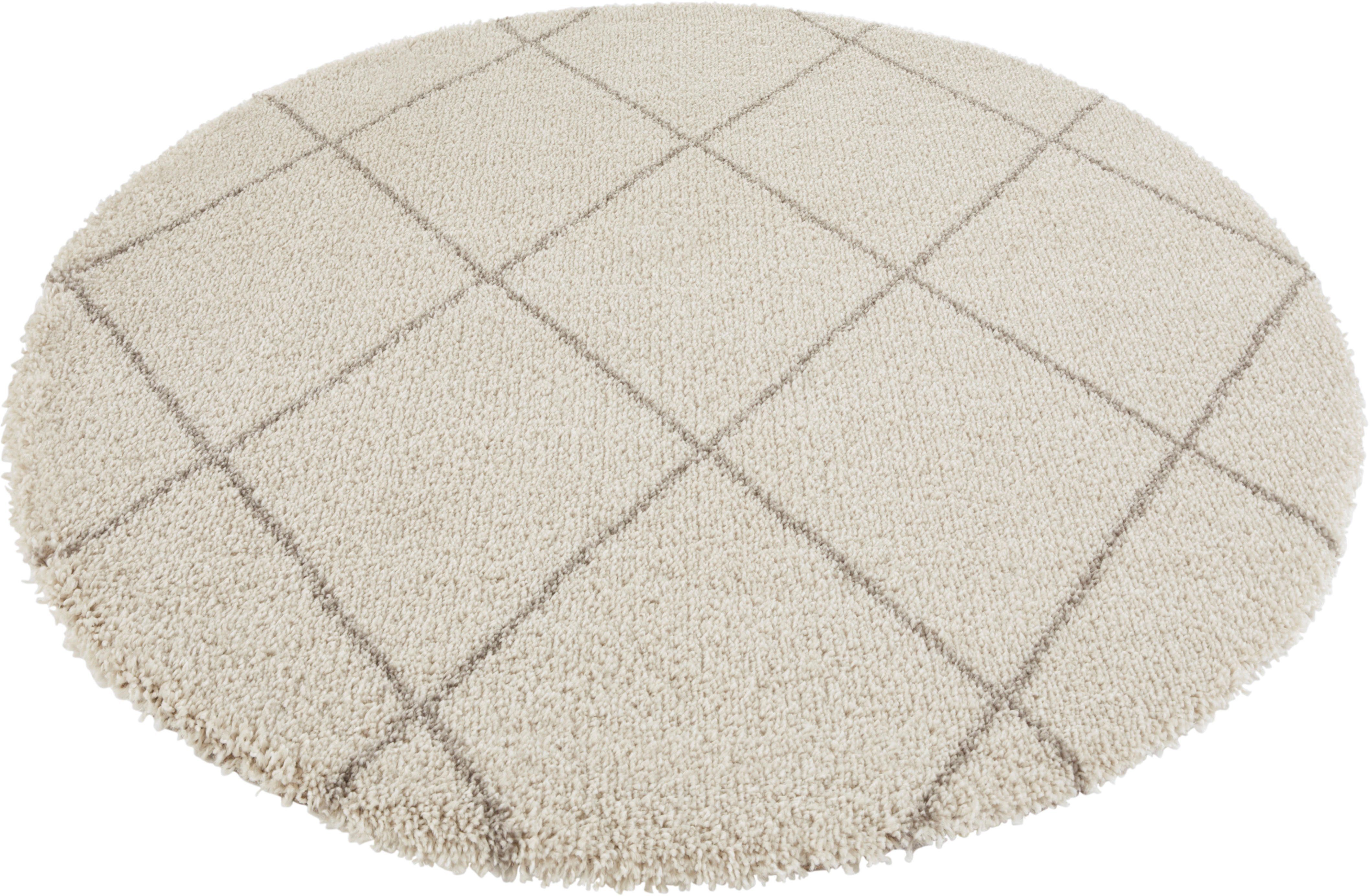 Hochflor-Teppich Belle, Leonique, rund, Höhe: 35 mm, Rauten-Design, weiche Haptik