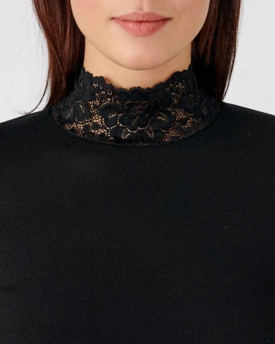 Tee-shirt manches longues orné de dentelle Thermolactyl