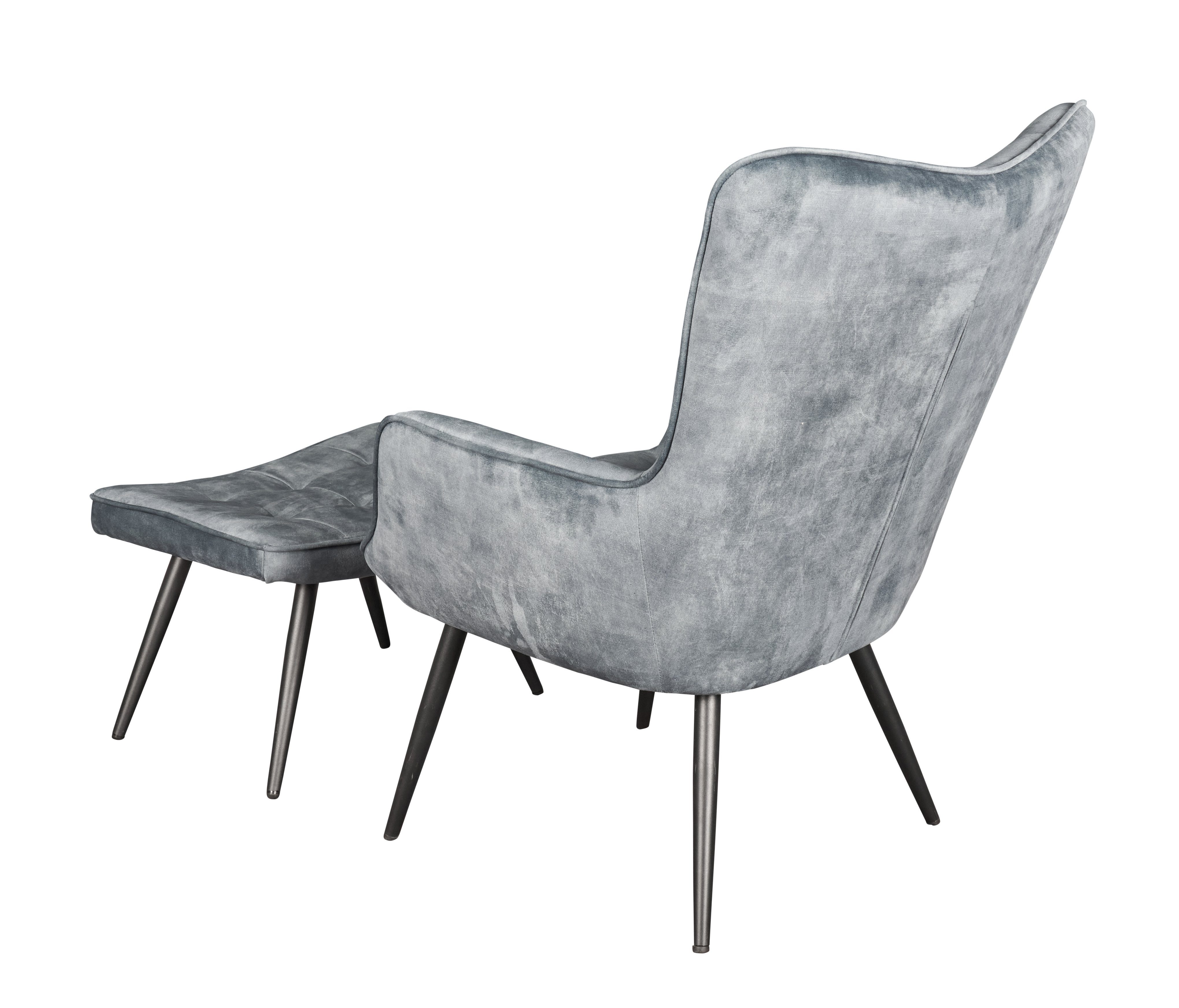 LC Home Esszimmersessel Relaxsessel Umbera Vintage Ohrensessel mit Hocker Samtbezug (Sessel+ Hocker, Relaxsessel mit Hocker), gepolstert, Sessel inkl. Hocker, Ziersteppung im Karodesign, robustes Holzgestell, ausgezeichneter Sitzkomfort