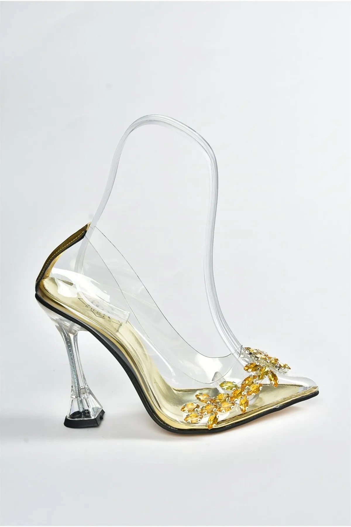 Fox Shoes  Damenschuhe mit goldfarbenem, transparentem Stein und Absatz K752715223