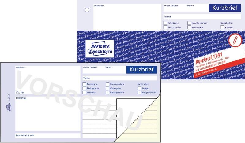 AVERY Zweckform Kurzmitteilung 1741 DL Perforiert N/A 40 Blatt