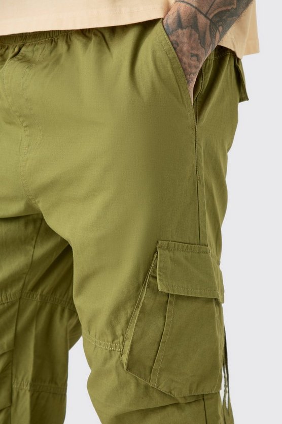 Tall gerade Ripstop Cargohose mit elastischem Bund